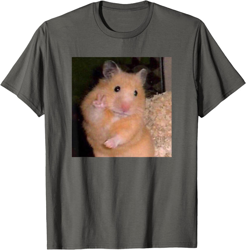 Hamster Meme Peace Sign Funny Pet Owner Trendy T-Shirt - Asphalt Grey