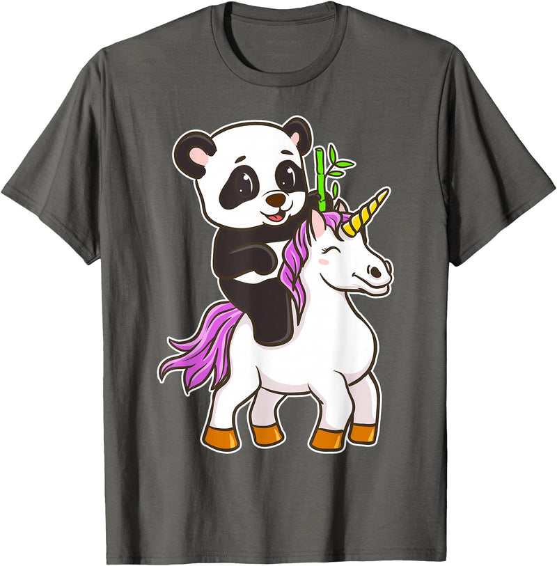 Panda Bear Unicorns Boys Girls Kids Panda Riding Unicorn Cute Magical Animals T-Shirt - Asphalt Grey