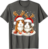 Funny Xmas Guinea Pig Lover Christmas Christmas Guinea Pig Reindeer Xmas T-Shirt - Asphalt Grey