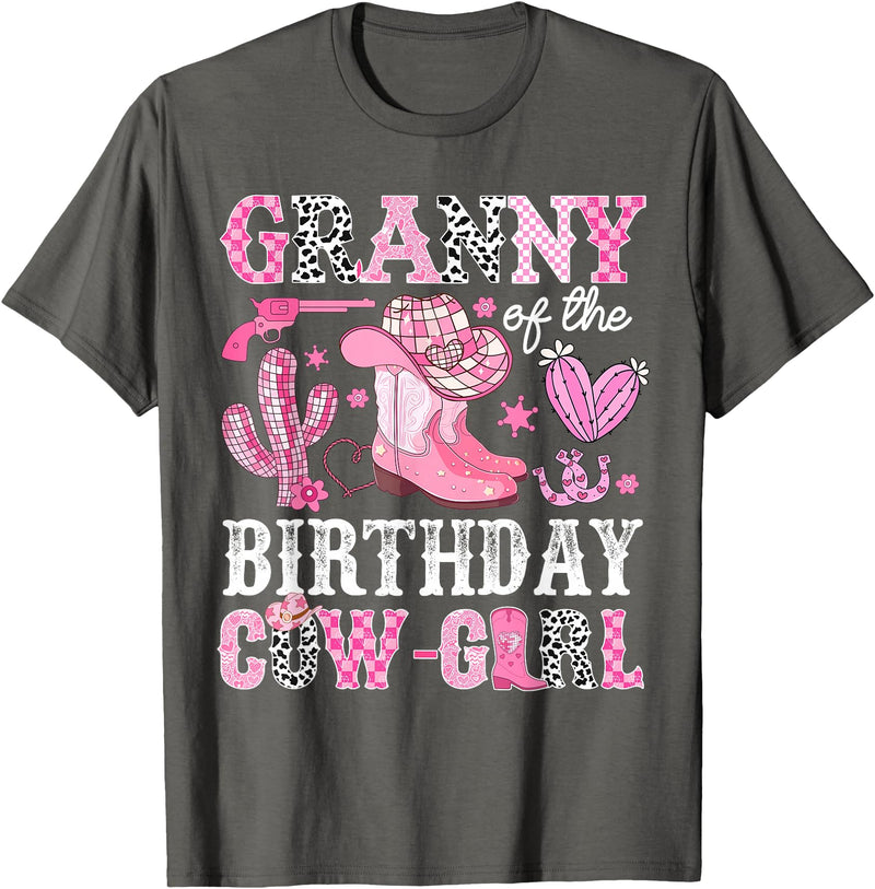 Pink Western Cowgirl Bday Party Family Matching Granny Of The Birthday Cow-Girl Rodeo Cowgirl Bday T-Shirt - Asphalt Grey