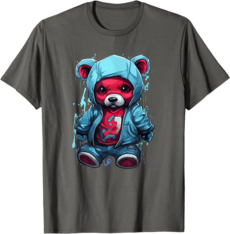 Teddy Bear Hoodie Street Style Urban Art Teddy Bear Hoodie Cool Street Style T-Shirt - Asphalt Grey