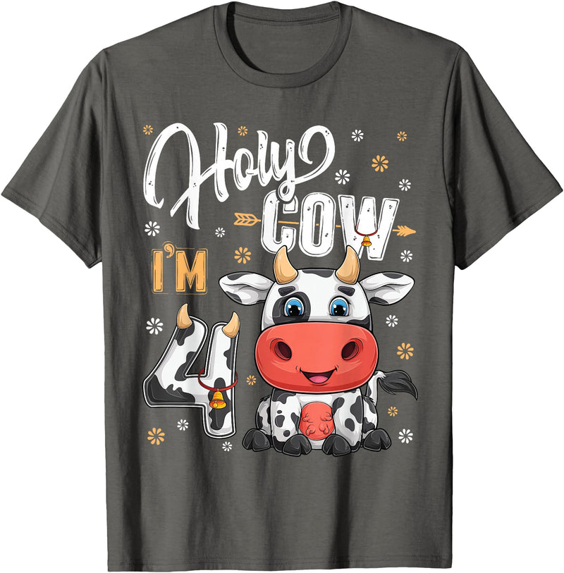 Holy Cow Birthday Boy Girl Shirts Farm Animal Gift Holy Cow I'm Four 4 Year Old Cows Farm Theme 4th Birthday T-Shirt -
