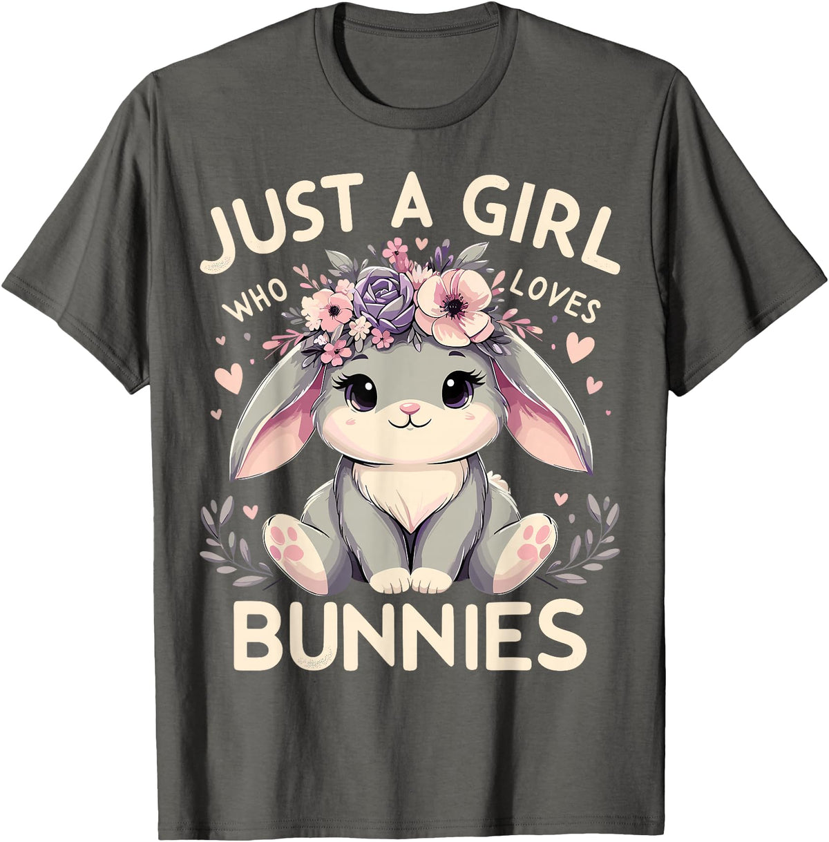 Just a Girl Who Loves Bunnies T-Shirt in Asphalt Grey