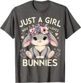 Just a Girl Who Loves Bunnies T-Shirt in Asphalt Grey