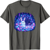 Enchanting Bunny in Candy Cave Fantasy World T-Shirt in Asphalt Grey