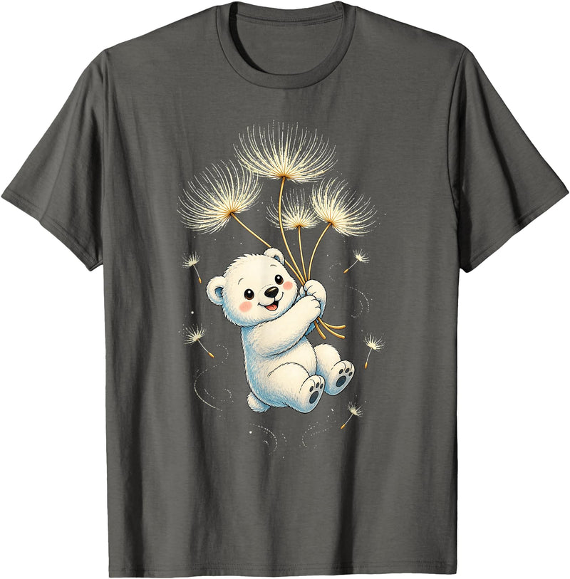 Blueberry Clothing Baby Polar Bear Floating On Dandelion Seeds T-Shirt - Asphalt Grey