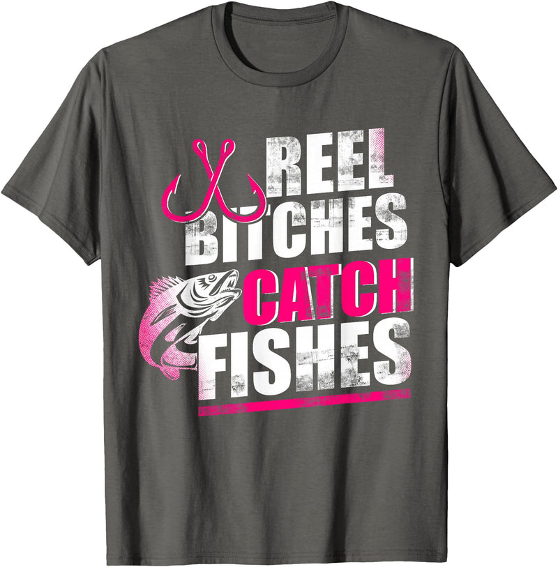 Reel Bitches catch fishes tee Reel Bitches Catch Fishes Funny Fishing T-Shirt - Asphalt Grey
