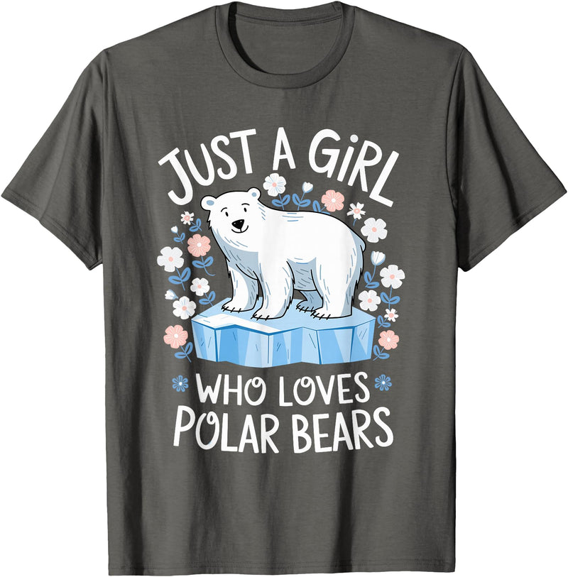 Polar Bear Love Designs Clothing & Co. Just A Girl Who Loves Polar Bears Cute Bear Lover Animal T-Shirt - Asphalt Grey