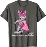 Nad-In October We Wear Pink Funny Cat Pink Ribbon In October We Wear Pink Breast Cancer T-Shirt