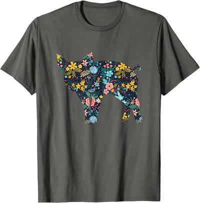 Floral Piglet Silhouette Womens Girls Graphic Pig T-Shirt