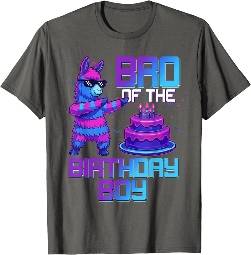 Llama Pinata Birthday Family Bday Party Decoration Brother of Birthday Boy Llama Pinata Party Family Matching T-Shirt - Asphalt Grey