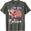 Buddy Tees Flying Pig with Wings Believe Motivational Pigs T-Shirt - Asphalt Grey