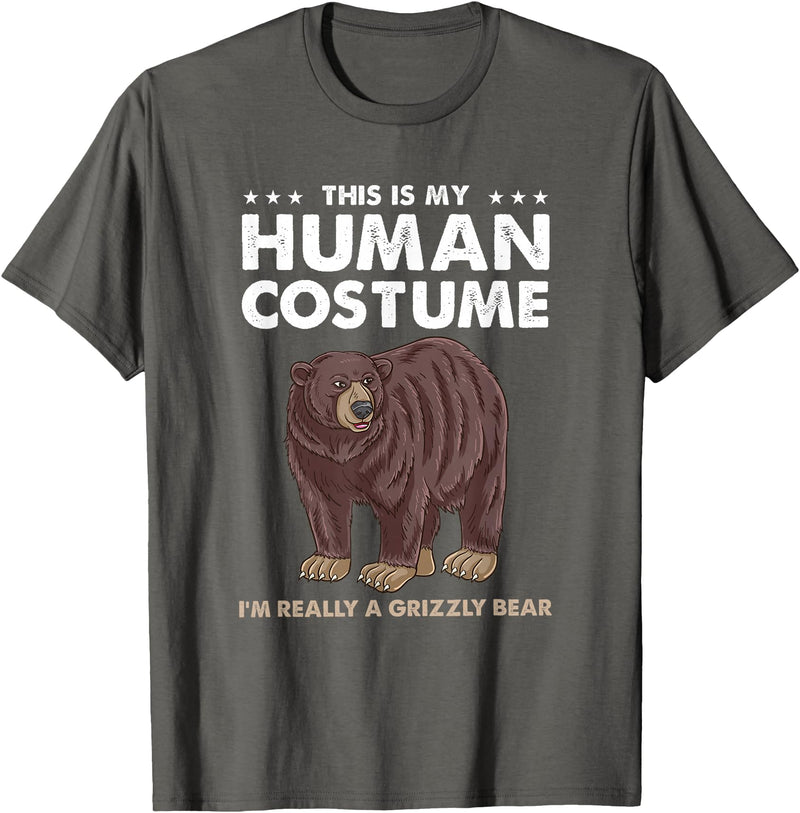 Hiking Lover Design This Is My Human Costume Im Really A Grizzly Bear T-Shirt - Asphalt Grey