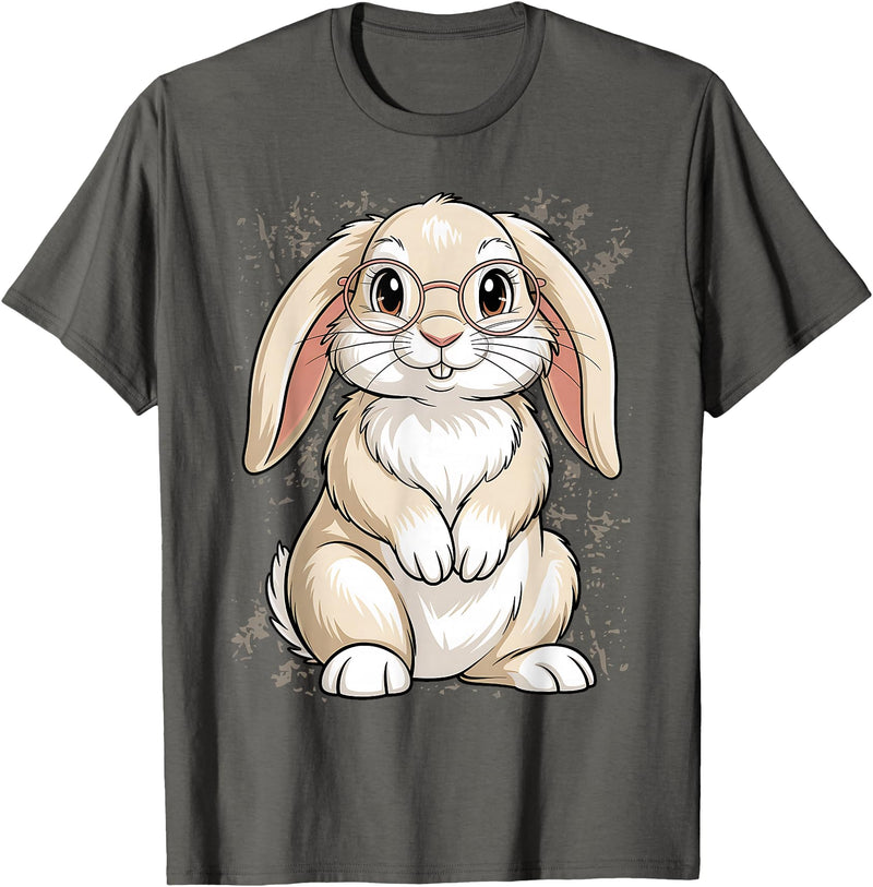Rabbit Hipster Rabbit Nerd Cute Rabbit Funny Kids Boys Girls T-Shirt (Black) in Asphalt Grey