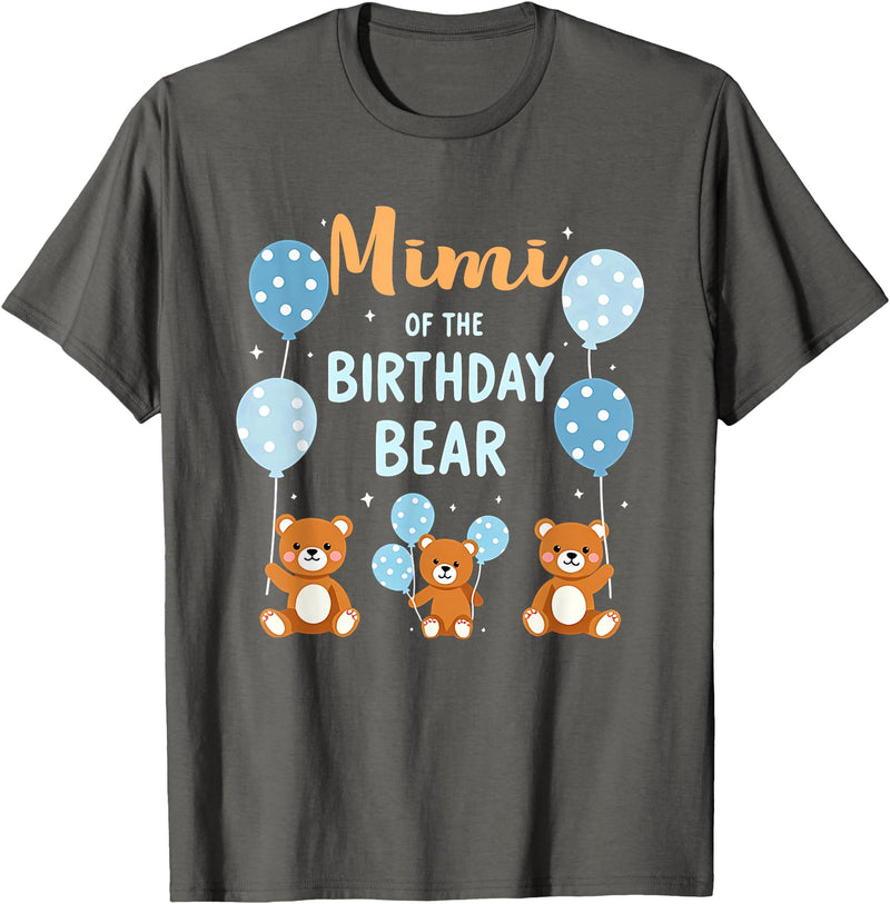 Balloons Birthday Party Matching Family Tee Birthday Bear Grandma Mimi Of The Birthday Boy T-Shirt - Asphalt Grey
