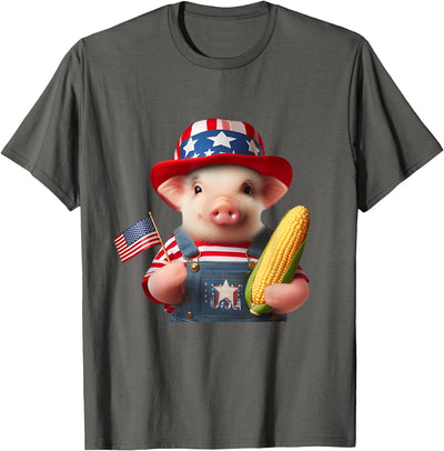 4th of July Pig American Us Flag Patriotic Corn 4th of July T-Shirt