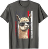 Llama Alpaca Designs Funny Llama US Flag Alpaca America Flag Funny Alpaca T-Shirt - Asphalt Grey