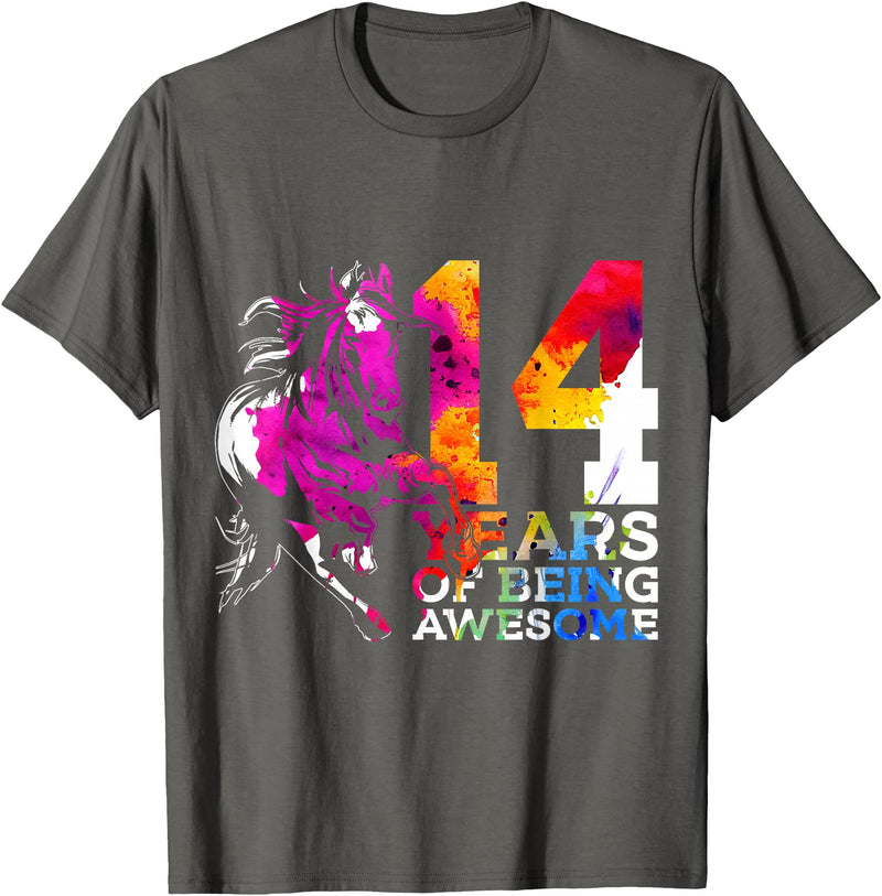 COOL HORSE DESIGNS AND OUTFITS HORSE 14 YEARS OF BEING AWESOME RIDING 14TH BIRTHDAY T-Shirt - Asphalt Grey