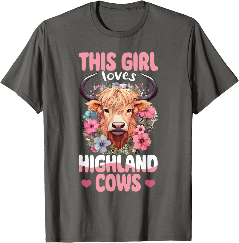 Scottish Highland Cow Lover designs Scottish Highland Cow - This Girl Loves Highland Cows T-Shirt - Asphalt Grey