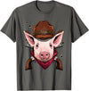 Wowsome! Cowboy Pig Western Rodeo Cowboy Hat and Bandana T-Shirt - Asphalt Grey