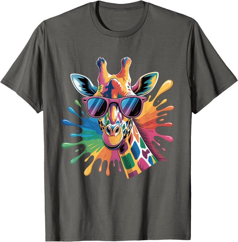 Safari Animal Art Giraffe Sunglasses Funny Giraffe Lover Safari Animal Animal T-Shirt - Asphalt Grey