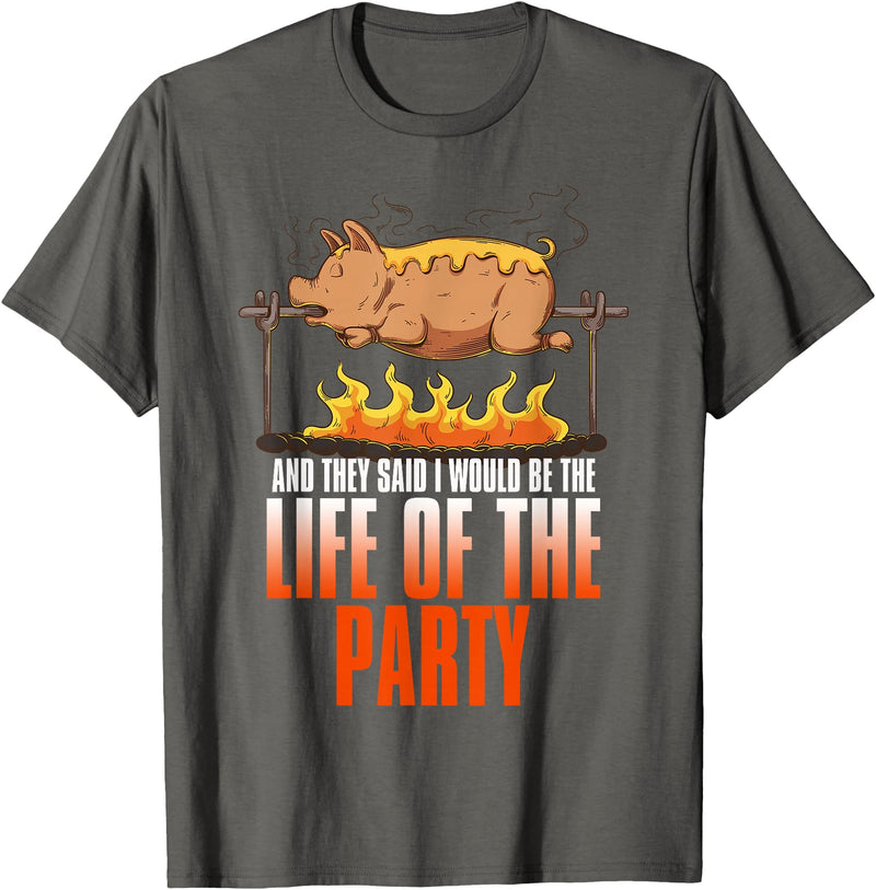 BBQ Season Smoke Meat Dad Grill Gifts Funny Saying Roasted Pig Rotisserie Pork Lover Food Pun Tee T-Shirt - Asphalt Grey