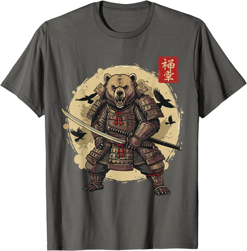 Anime Shirts For Men Women Kids Gifts Samurai Bear Shirt Warrior Vintage Graphic Japanese Men T-Shirt - Asphalt Grey