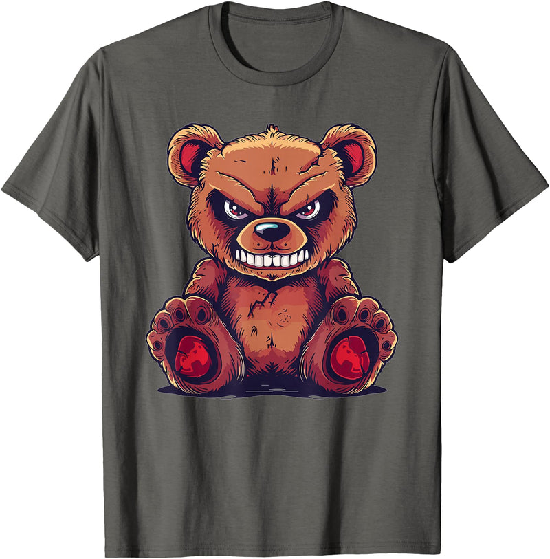 Cartoon Teddy Art I Grumpy Teddy Evil Teddy Bear T-Shirt - Asphalt Grey