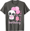 Birthday Gifts for Girls by Content Design Studio Birthday Girl 8 Panda Pink Balloons T-Shirt - Asphalt Grey