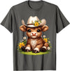 Cute Scottish Highland Cow Lovers Scottish Highland Cow Flowers Cattle Hairy Cow T-Shirt - Asphalt Grey