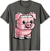 BlockPals DM Funny Pink Brick Pig Building Blocks Farm Animal Character T-Shirt - Asphalt Grey