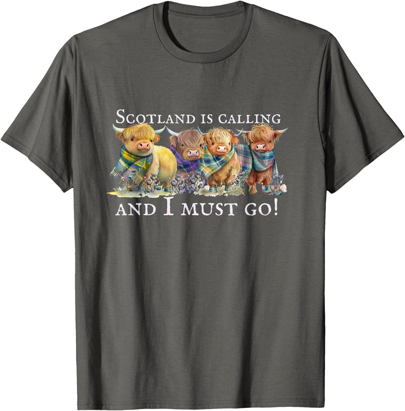 Everystepcounts4us Scottish Coos - Cute Cows Scotland is Calling, Highland Cows, Hairy Coos, Scottish Cow T-Shirt - Asphalt