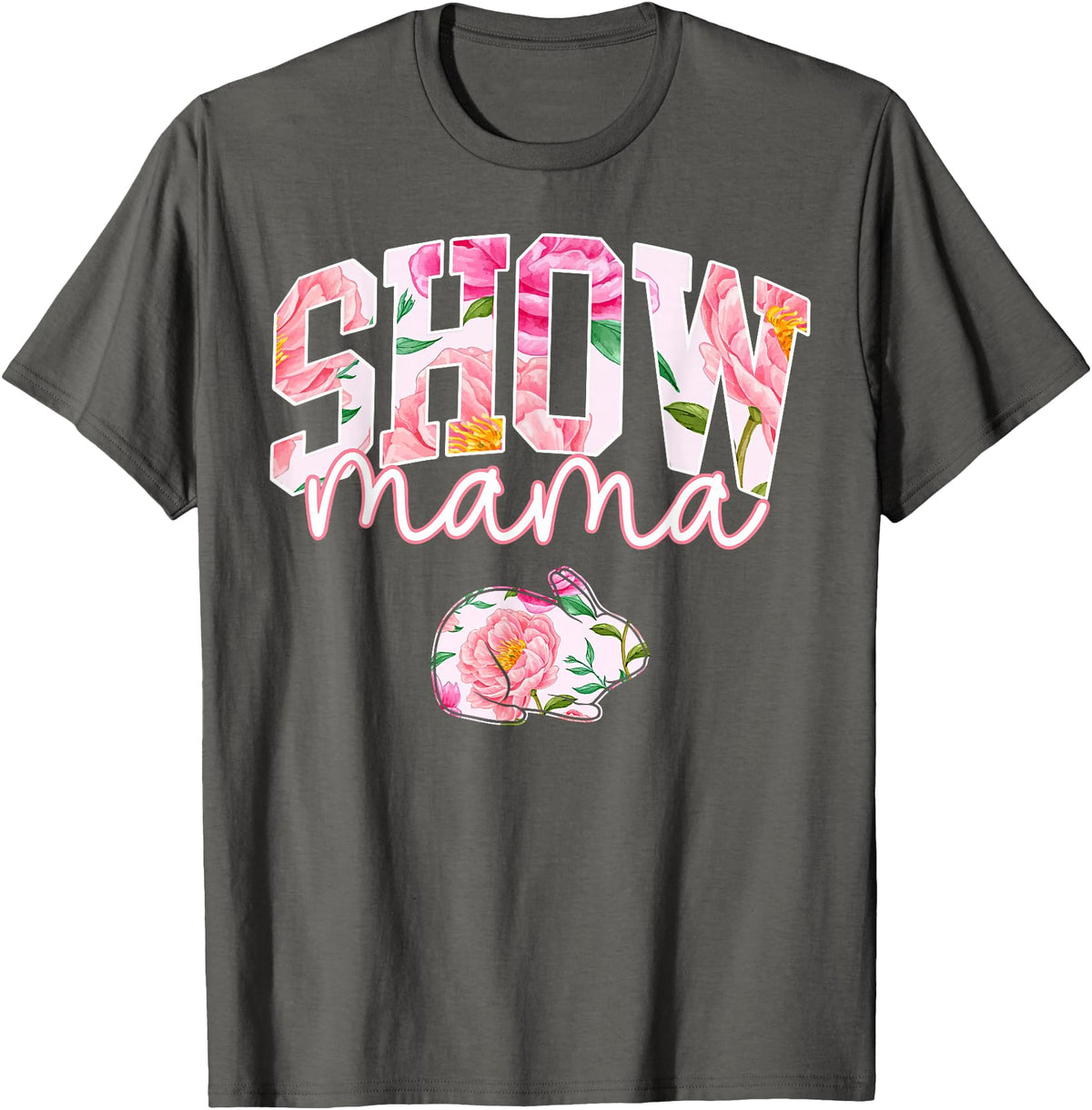 Stock Show Rabbit Mom Livestock County Bunny Mama Floral T-Shirt in Asphalt Grey