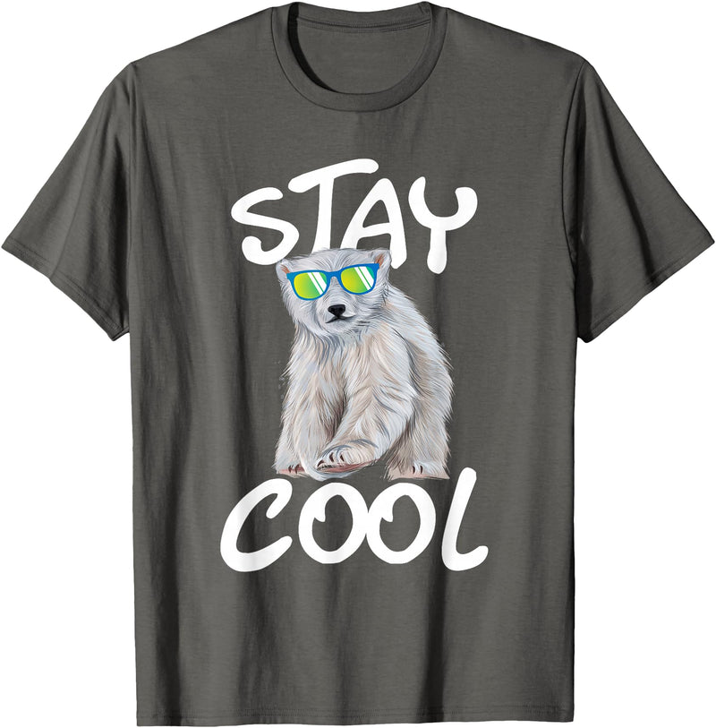 Funny Polar Bear Shirts Stay Cool - Polar Bear Cub Wildlife Zoo Animal Lover T-Shirt - Asphalt Grey