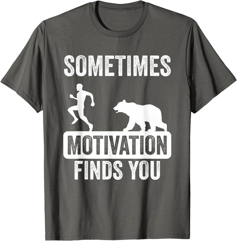Mens Sometimes Motivation Finds You Garment Mens Sometimes Motivation Finds You Camping Bear Design T-Shirt - Asphalt Grey