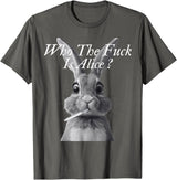 Retro Who the F_ck Is Alice Funny Rabbit T-Shirt in Asphalt Grey