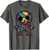 Colorful Punk Rock Goth Skeleton Halloween Colorful Skull Patchwork Skeleton Art T-Shirt - Asphalt Grey