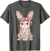 Cute Pink Flower Bunny Rabbit Happy Easter Women Girls T-Shirt in Asphalt Grey