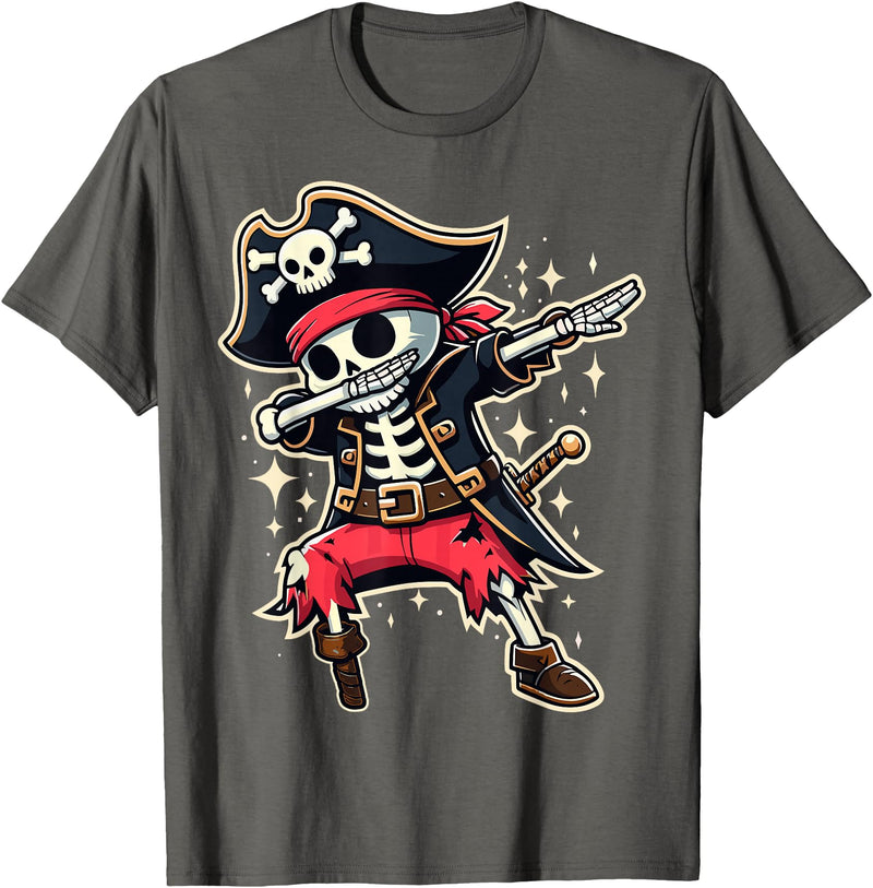 Halloween Pirate Dab Dabbing Pirate Skeleton Funny Halloween T-Shirt - Asphalt Grey