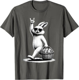 Funny Bunny Rabbit Rock on Men Women Kids Easter Day T-Shirt in Asphalt Grey