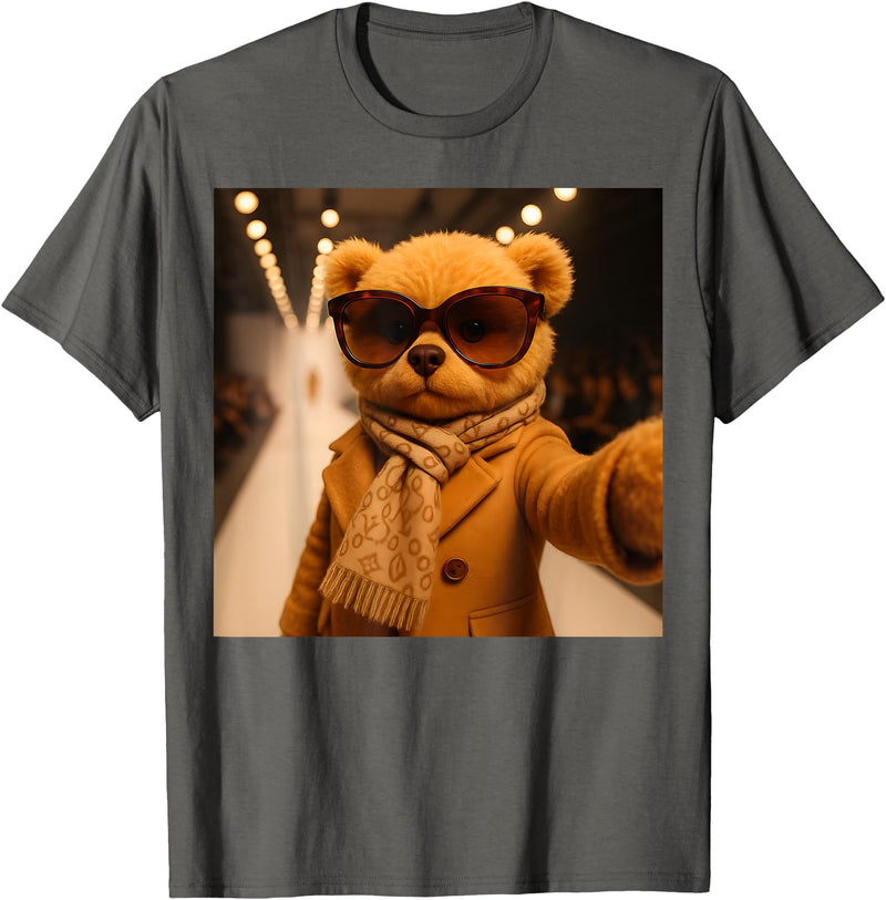 Fashion Show Party Girls Teddy Bear Graphic Design Teddy Bear Fashion Runway Selfie Catwalk Stylish Girls Women T-Shirt - Asphalt Grey