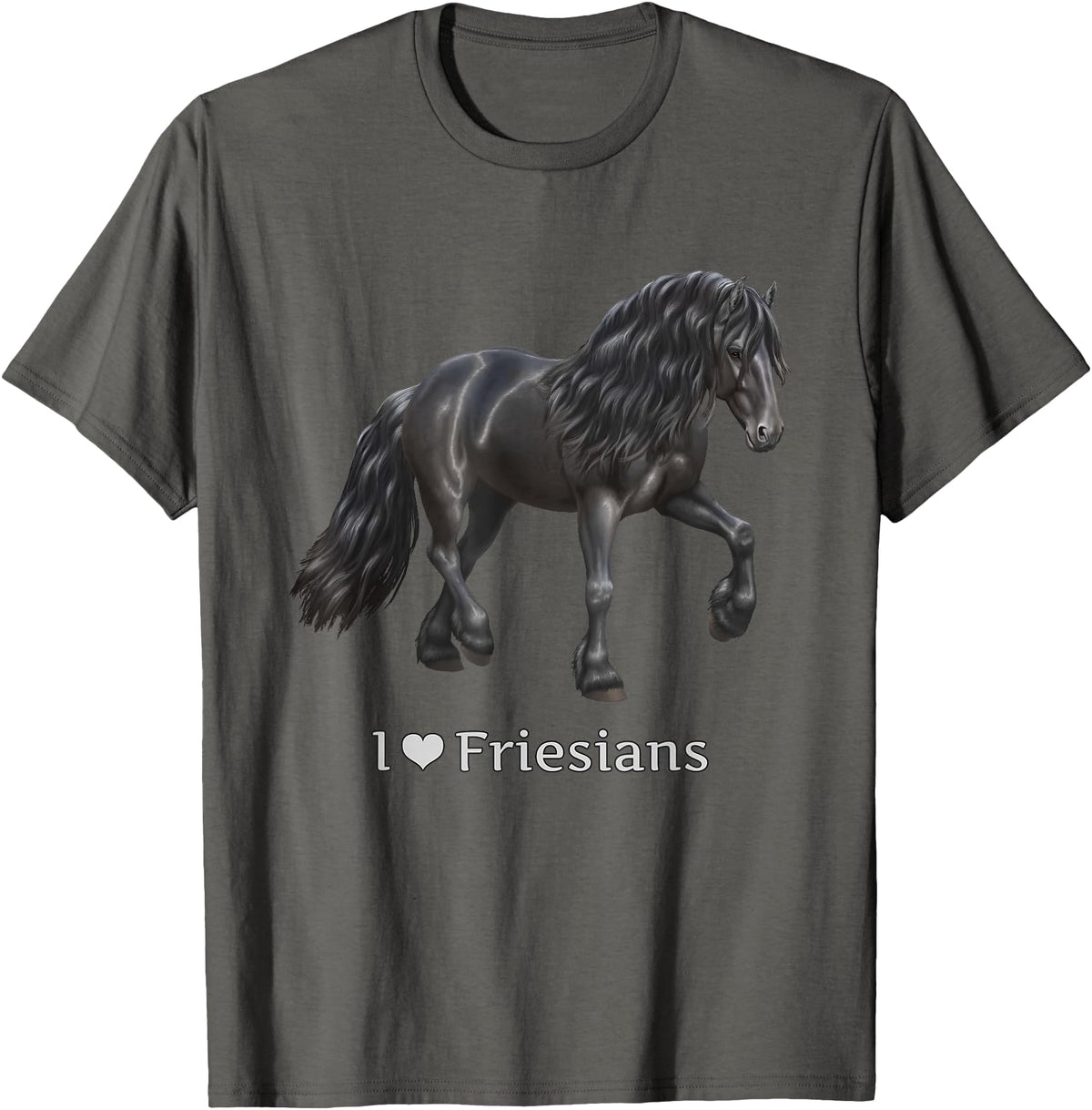 Horse Lover Art by CSForest I Love Friesians Black Friesian Draft Horse Lovers Gift T-Shirt - Asphalt Grey