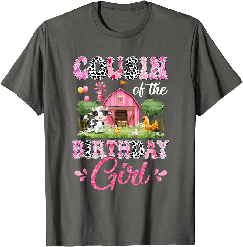 Cow First Birthday Girl Family Cousin Of The Birthday Girl 1St Birthday Cow Farm Family T-Shirt - Asphalt Grey