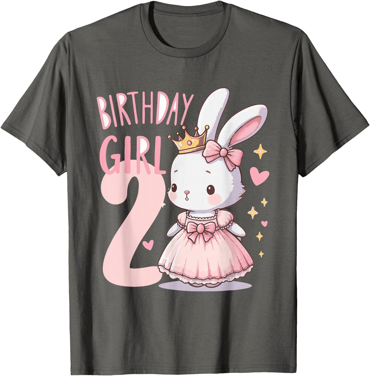 Rabbit Princess Children's Birthday 2 Years Girl Pink T-Shirt in Asphalt Grey