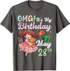 H1Shop Happy Birthday Born On May 28 OMG It's My Birthday Born On May 28th Girl with Present Bear T-Shirt - Asphalt Grey