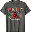 Merry Christmas Leopard Buffalo Red Plaid for Men Women T-Shirt - Asphalt Grey