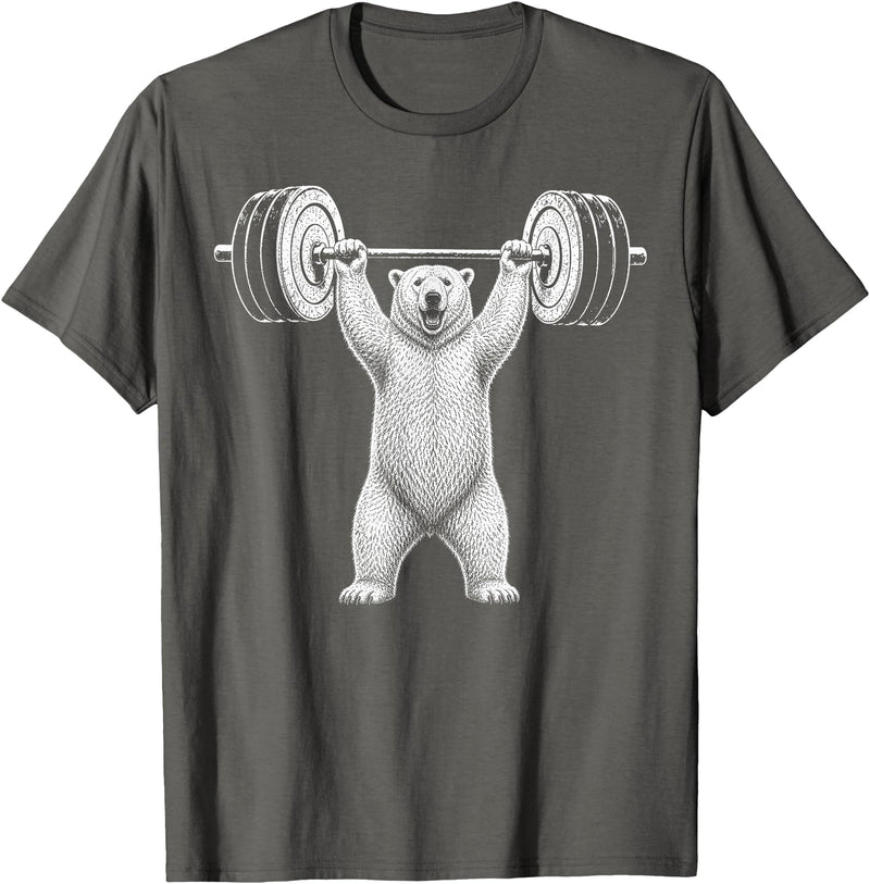 Funny Polar Bear Fitness Meme Polar Bear Gym Deadlift Workout Weightlifting T-Shirt - Asphalt Grey