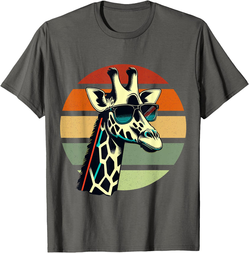 Humorous Gifts for Giraffe lover Giraffe Vintage Sunglasses T-Shirt - Asphalt Grey