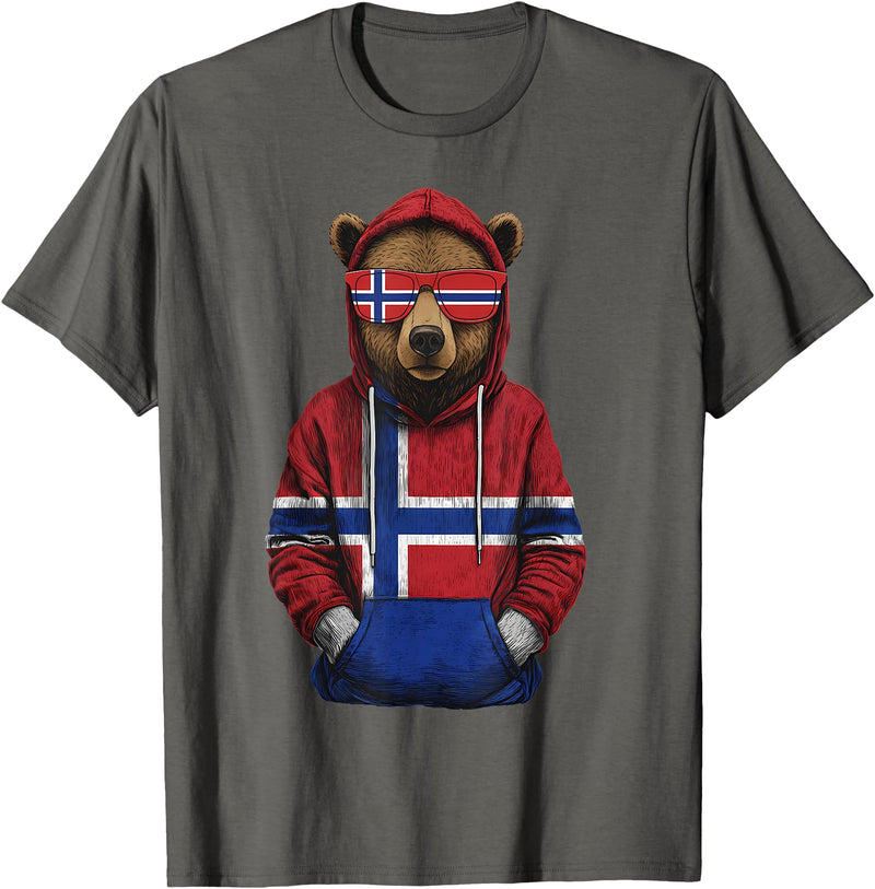 Cool Norwegian Roots Norway Norway Roots Bear Norge Norwegian Flag T-Shirt - Asphalt Grey