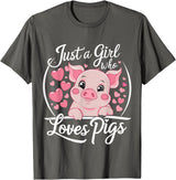 Funny Pig Lover & Owner Pig Lover Just A Girl Who Loves Pigs T-Shirt - Asphalt Grey